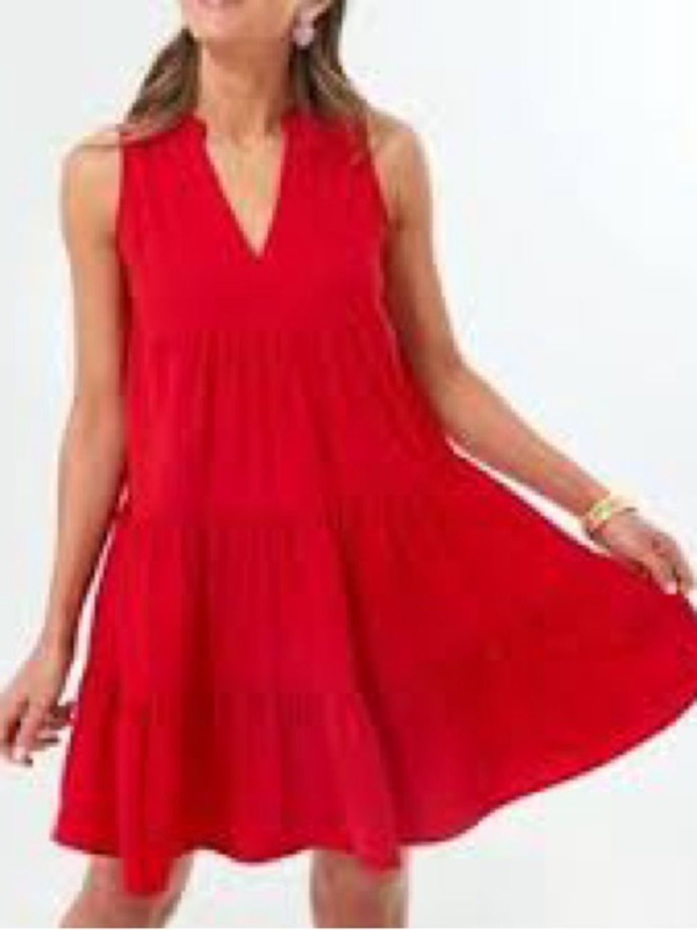 Pomander Place Red Sleeveless V-Neck Tiered Mini Dress